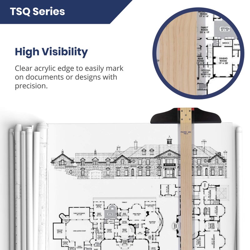 Pacific Arc 36 Inch T Square, Traditional Maple Blade with Acrylic Edge - Image 5